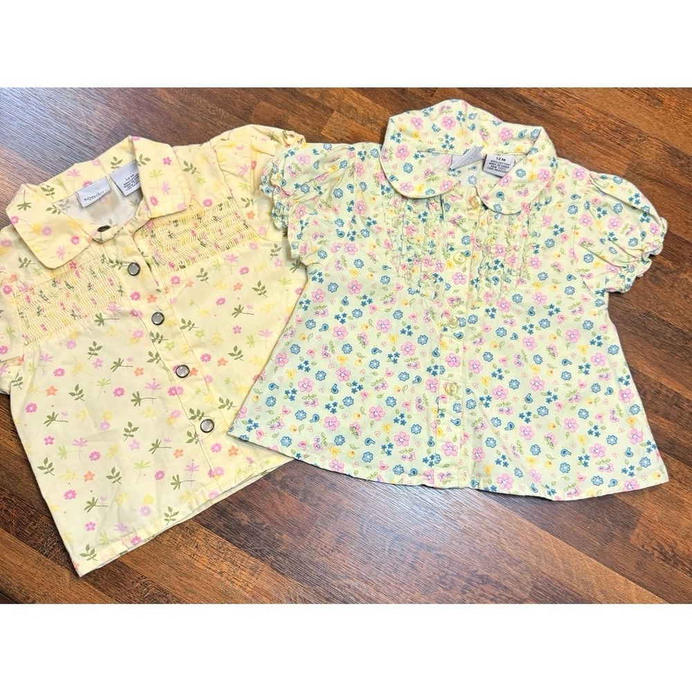 Vintage Y2K baby girls button up shirts.  Size 12 months.  Flowery boho fun.